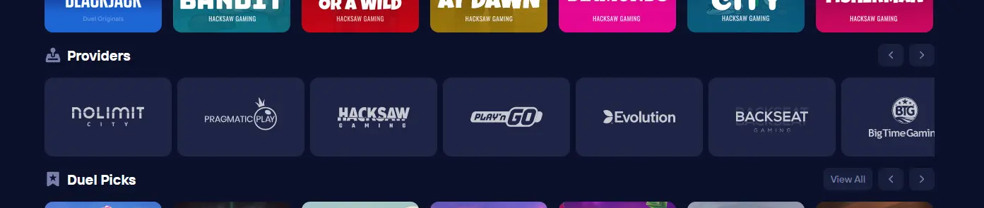 Duel Casino Spielanbieter – Pragmatic Play, Hacksaw Gaming, Evolution und mehr